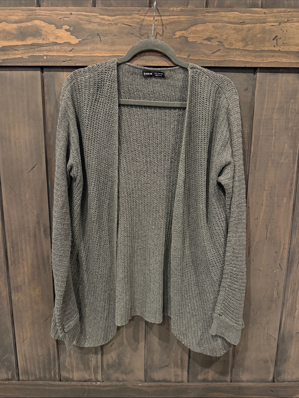 SHEIN Gray Open-Front Knit Cardigan